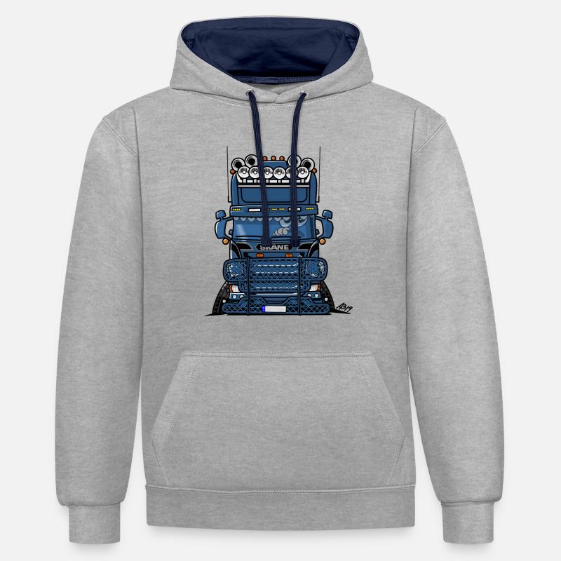0777 CAMION BLEU SKANE - Sweat à capuche contrasté - gris chiné/bleu marine