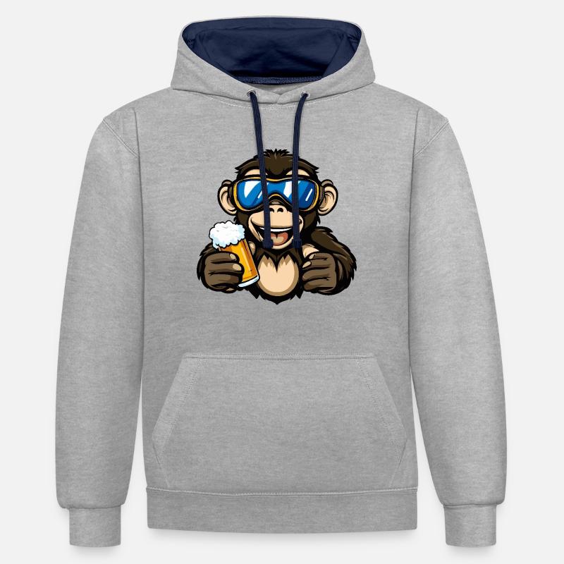 Bière après-ski Monkey - Sweat à capuche contrasté - gris chiné/bleu marine