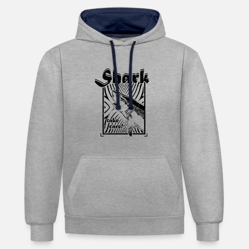 Attention requin blanc - Sweat à capuche contrasté - gris chiné/bleu marine