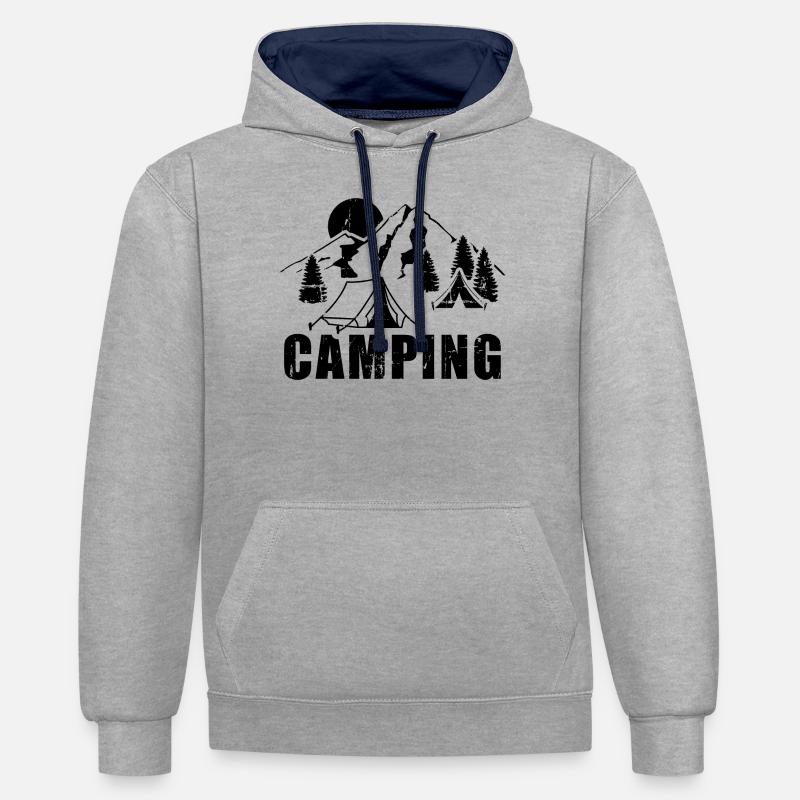 camping - Sweat à capuche contrasté - gris chiné/bleu marine