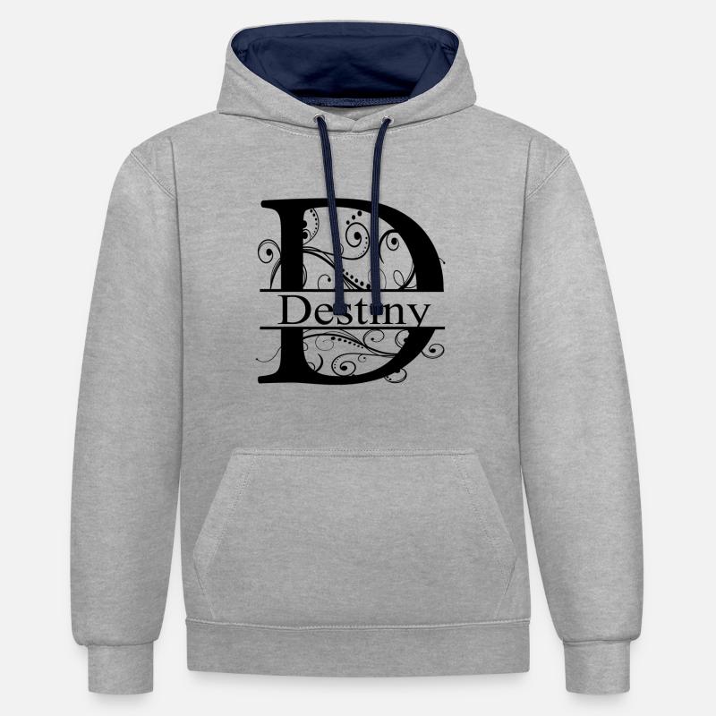 Monogram avec le prénom Destiny - Sweat à capuche contrasté - gris chiné/bleu marine