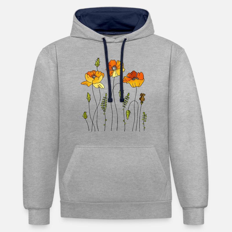 Fleur - Sweat à capuche contrasté - gris chiné/bleu marine