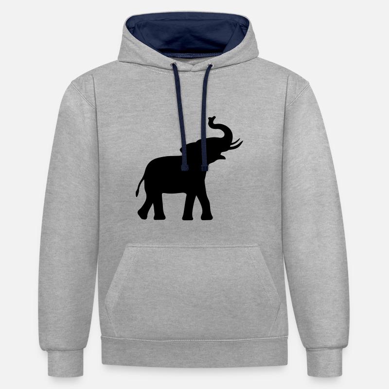 Elefant Silhouette Geschenkidee Elephant - Kontrast-Hoodie - Grau meliert/Navy