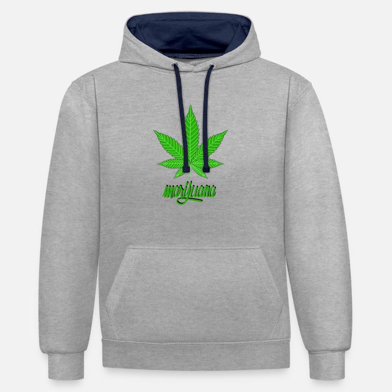 vert de marijuana - Sweat à capuche contrasté - gris chiné/bleu marine