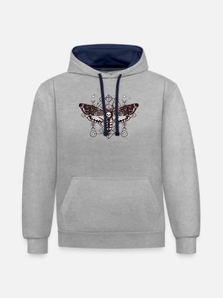 Moth Skull Schaedel Insect Tattoo Butterfly B - Kontrastluvtröja - gråmelerad/marinblå