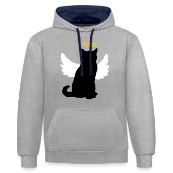 Engelskatze mit Flügeln und Heiligenschein! - Kontrast-Hoodie - Grau meliert/Navy - Vorne - Liana (172cm) & Jaron (178cm)