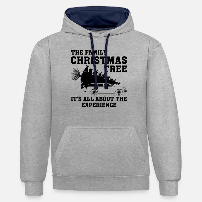 L’arbre de Noël de famille - Sweat à capuche contrasté - gris chiné/bleu marine