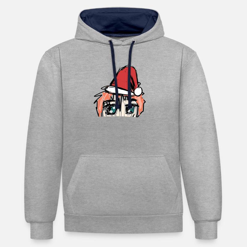 manga de Noël - Sweat à capuche contrasté - gris chiné/bleu marine