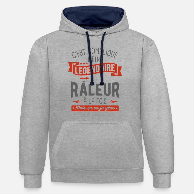 légendaire et râleur - Sweat à capuche contrasté - gris chiné/bleu marine
