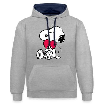 Peanuts Snoopy Herz Love Valentinstag Geschenk - Kontrast-Hoodie - Grau meliert/Navy - Vorne - Liana (172cm) & Jaron (178cm)