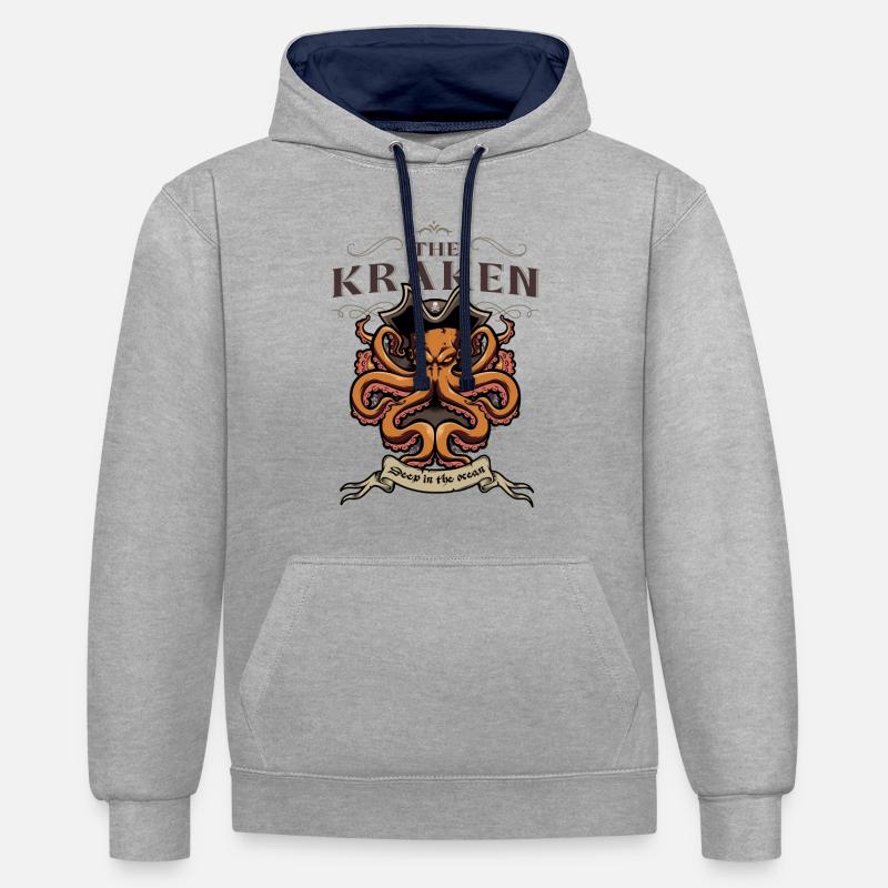 Le Kraken - Sweat à capuche contrasté - gris chiné/bleu marine
