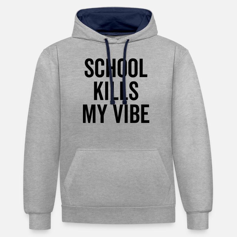 L’école tue mon ambiance - Sweat à capuche contrasté - gris chiné/bleu marine