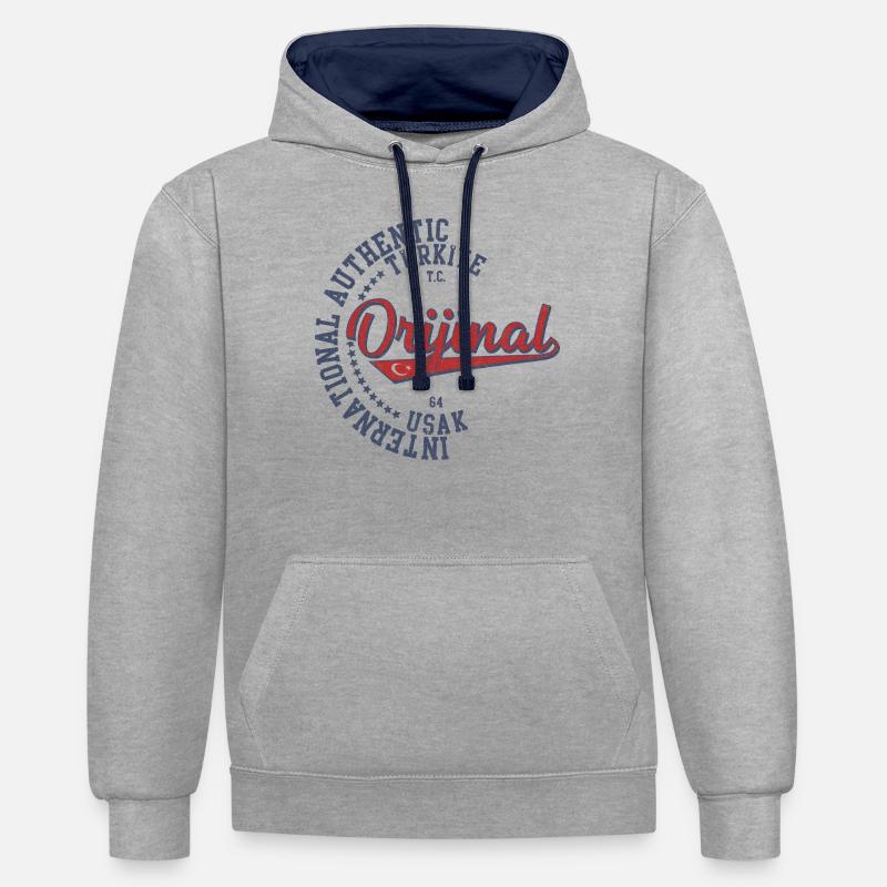 Uşak - Sweat à capuche contrasté - gris chiné/bleu marine