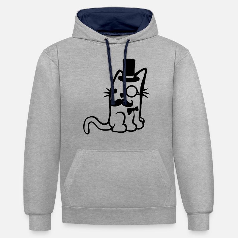 Brille Monokel Herr Katze - Kontrast-Hoodie - Grau meliert/Navy