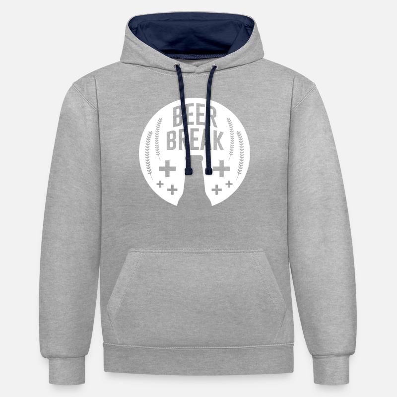 Bierpause - Kontrast-Hoodie - Grau meliert/Navy