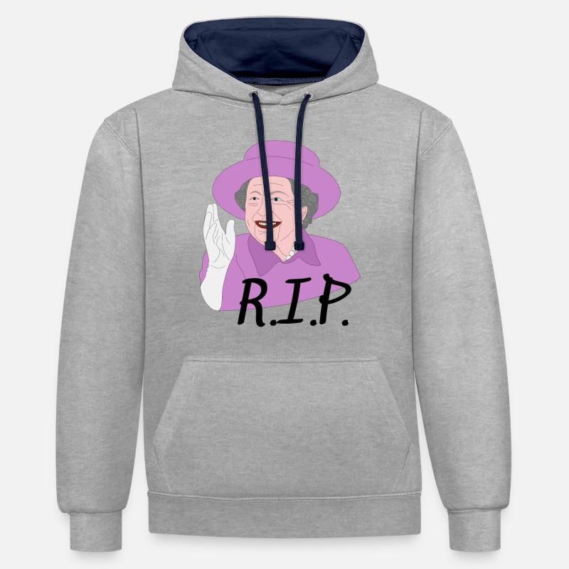 Conception ELISABETH II Death RIP - Sweat à capuche contrasté - gris chiné/bleu marine