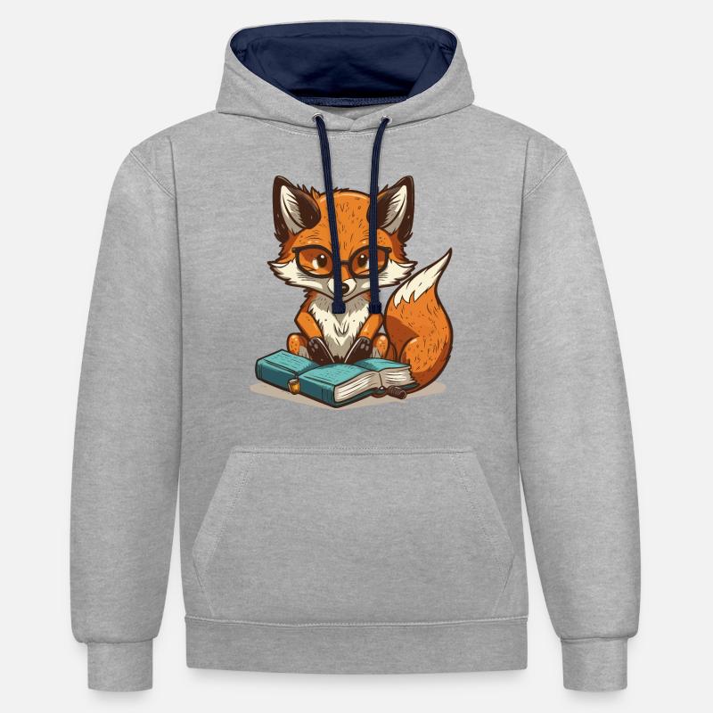 Renard livresque - Sweat à capuche contrasté - gris chiné/bleu marine
