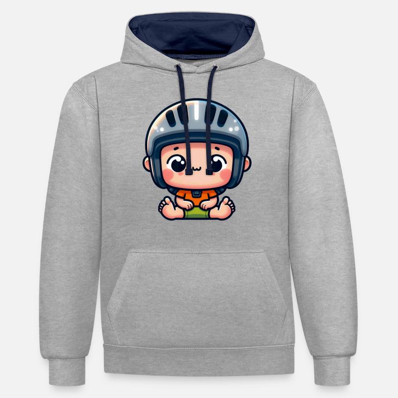 Bébé Casque - bebe avec casquette - Sweat à capuche contrasté - gris chiné/bleu marine