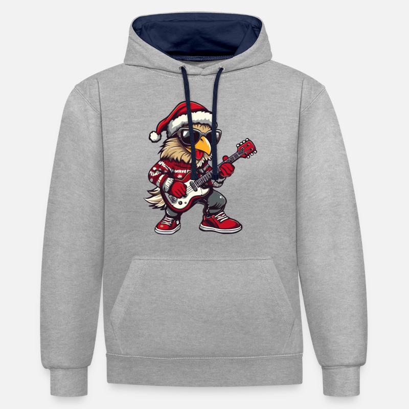Guitare Rocker de Noël - Sweat à capuche contrasté - gris chiné/bleu marine