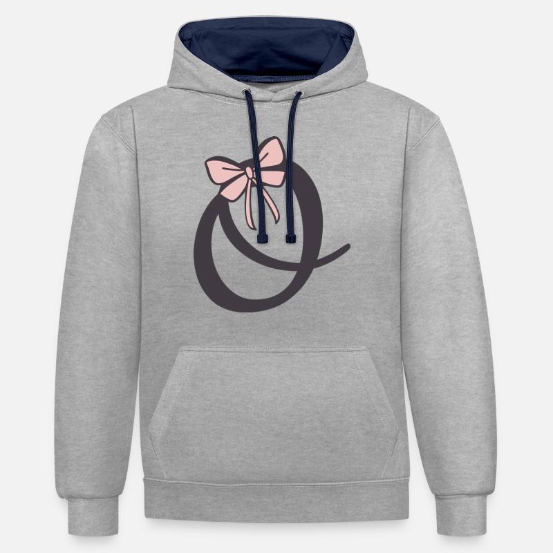 Lettre initiale O Ruban - Sweat à capuche contrasté - gris chiné/bleu marine