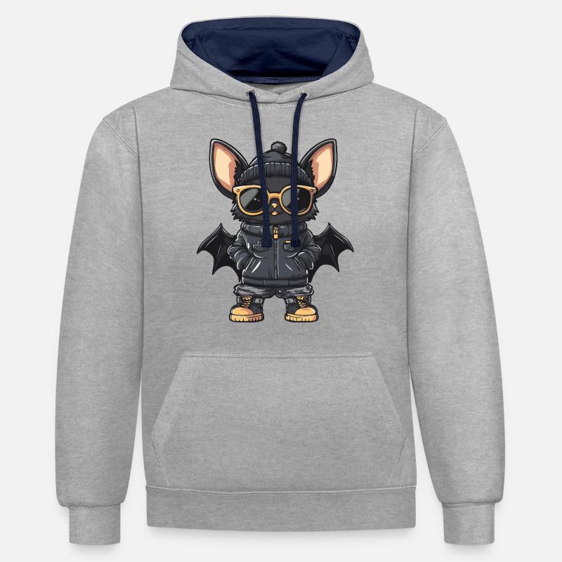Fledermaus Cool Comic - Kontrast-Hoodie - Grau meliert/Navy