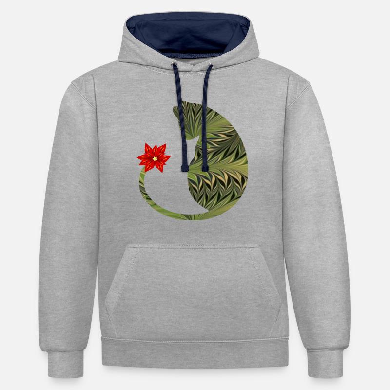 chat avec fleur e 101 - Sweat à capuche contrasté - gris chiné/bleu marine