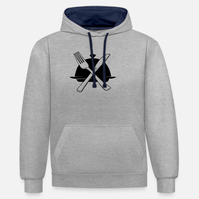 Bol avec couteau et fourchette - Sweat à capuche contrasté - gris chiné/bleu marine