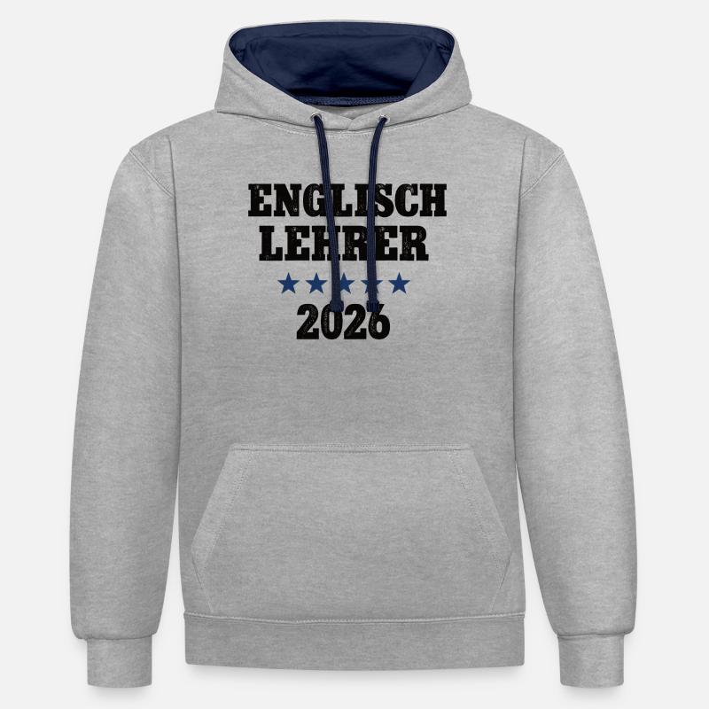 Professeur d’anglais 2026 École d’anglais - Sweat à capuche contrasté - gris chiné/bleu marine