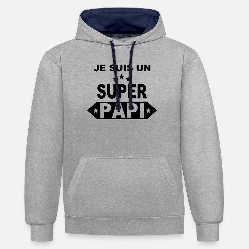Je suis un super papi - Sweat à capuche contrasté - gris chiné/bleu marine