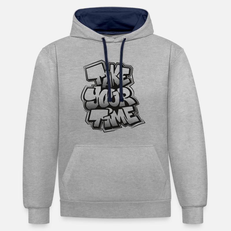 Prends ton temps, graffiti - Sweat à capuche contrasté - gris chiné/bleu marine