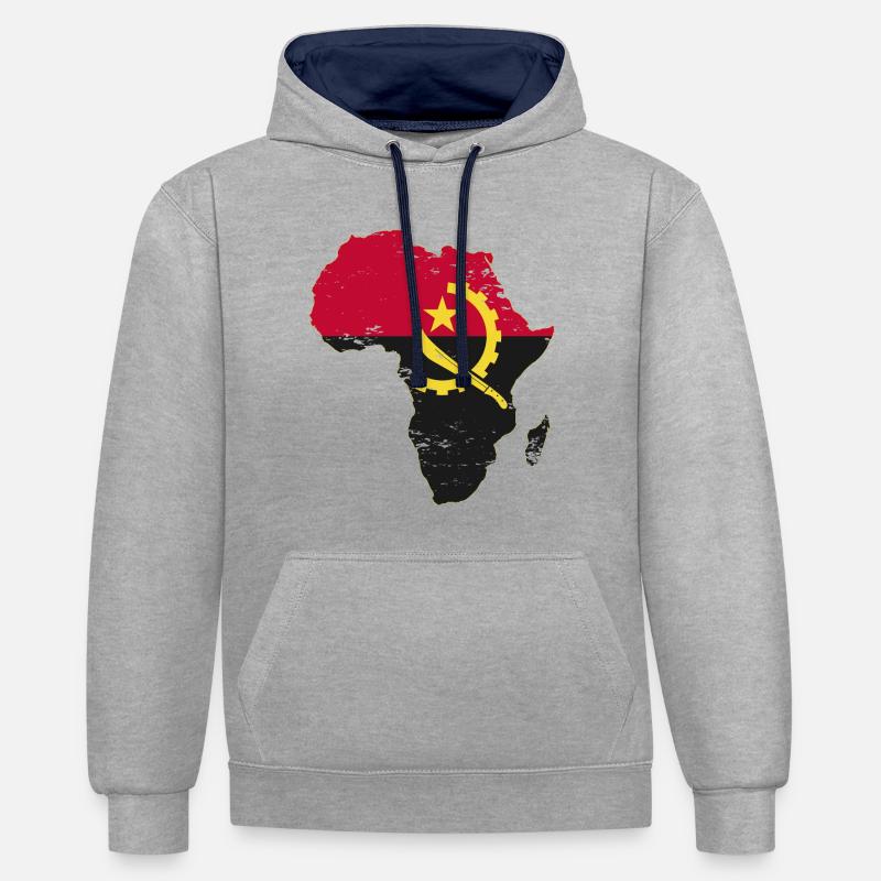 Drapeau de l’Angola Afrique - Sweat à capuche contrasté - gris chiné/bleu marine