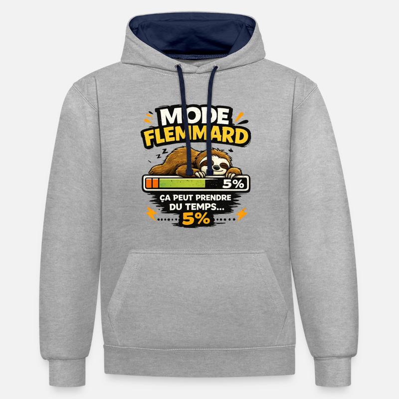 Mode Flemmard: Paresseux en Progression - Sweat à capuche contrasté - gris chiné/bleu marine
