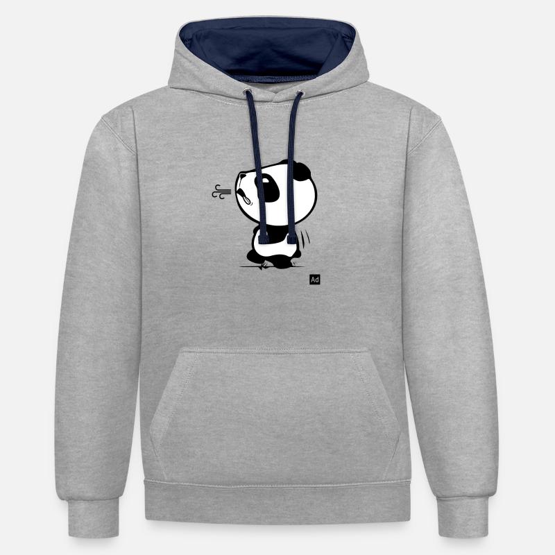 Panda run - Sweat à capuche contrasté - gris chiné/bleu marine