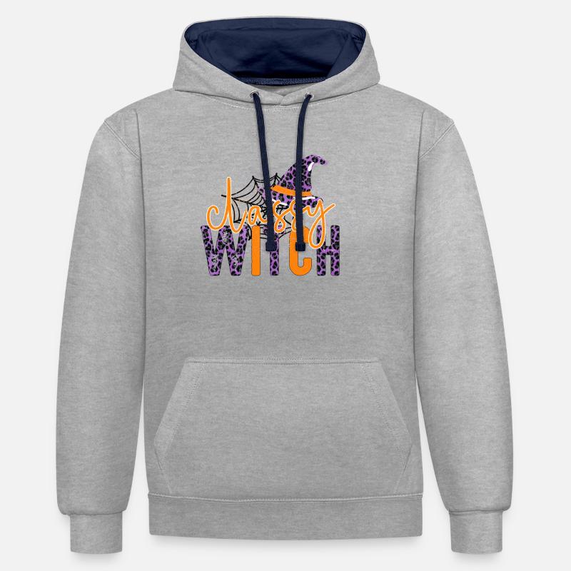 Sorcière chic - Sweat à capuche contrasté - gris chiné/bleu marine