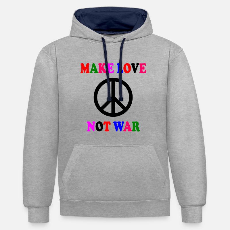 Make love not war - Sweat à capuche contrasté - gris chiné/bleu marine