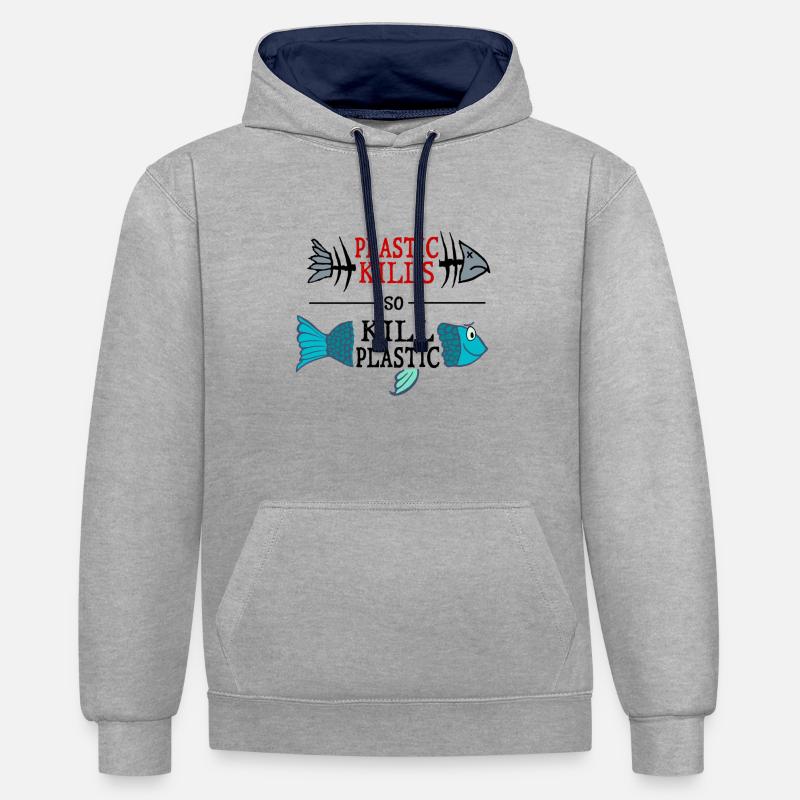 plastic kills - so kill plastic - Kontrast-Hoodie - Grau meliert/Navy