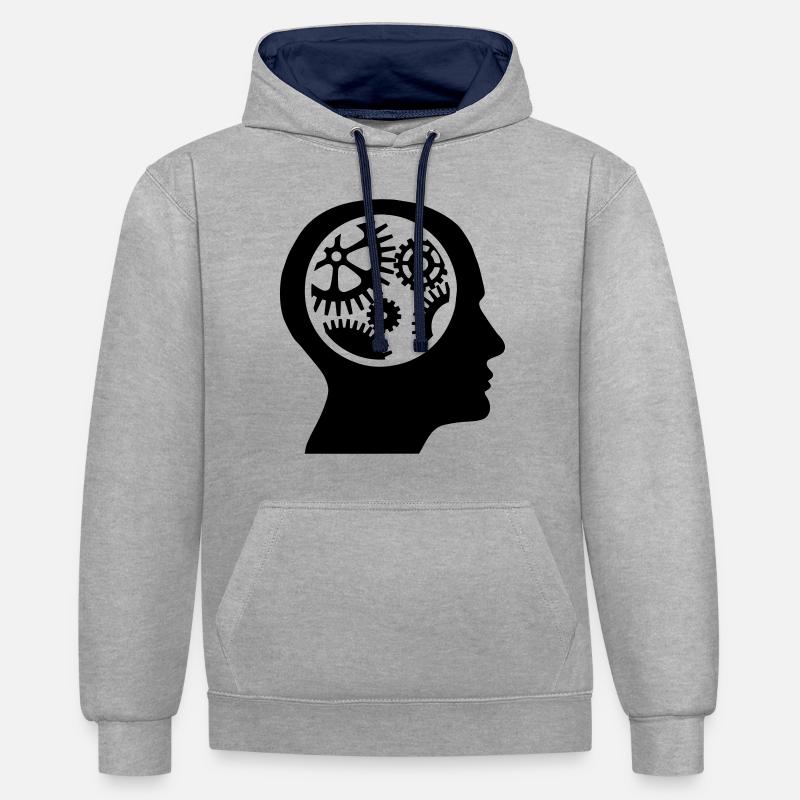 Engrenages dans la tête - silhouette - Sweat à capuche contrasté - gris chiné/bleu marine