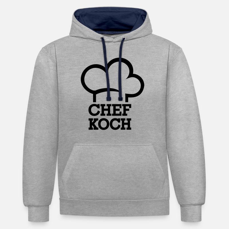 Cuisinier - Sweat à capuche contrasté - gris chiné/bleu marine