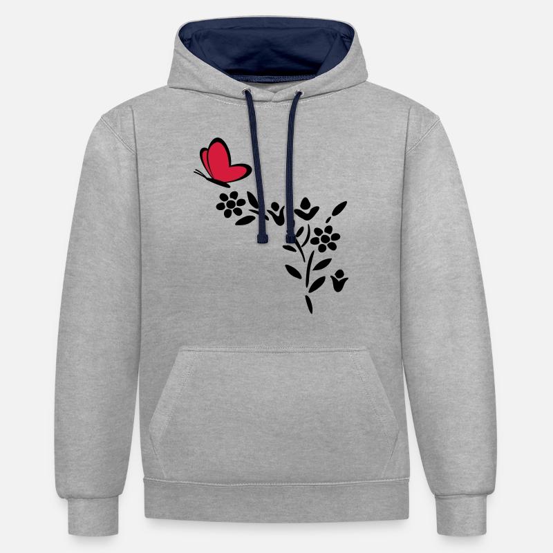 Usine de coeur de papillon - Sweat à capuche contrasté - gris chiné/bleu marine