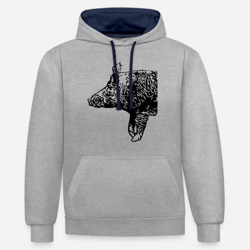 Wild Boar - Sweat à capuche contrasté - gris chiné/bleu marine