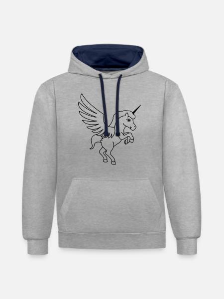 einhorn_maerchen_01 - Sweat à capuche contrasté - gris chiné/bleu marine