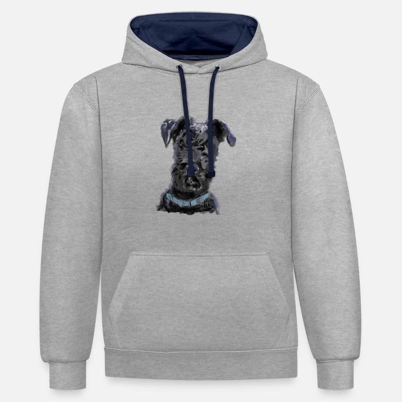 Kerry Blue Terrier - Sweat à capuche contrasté - gris chiné/bleu marine
