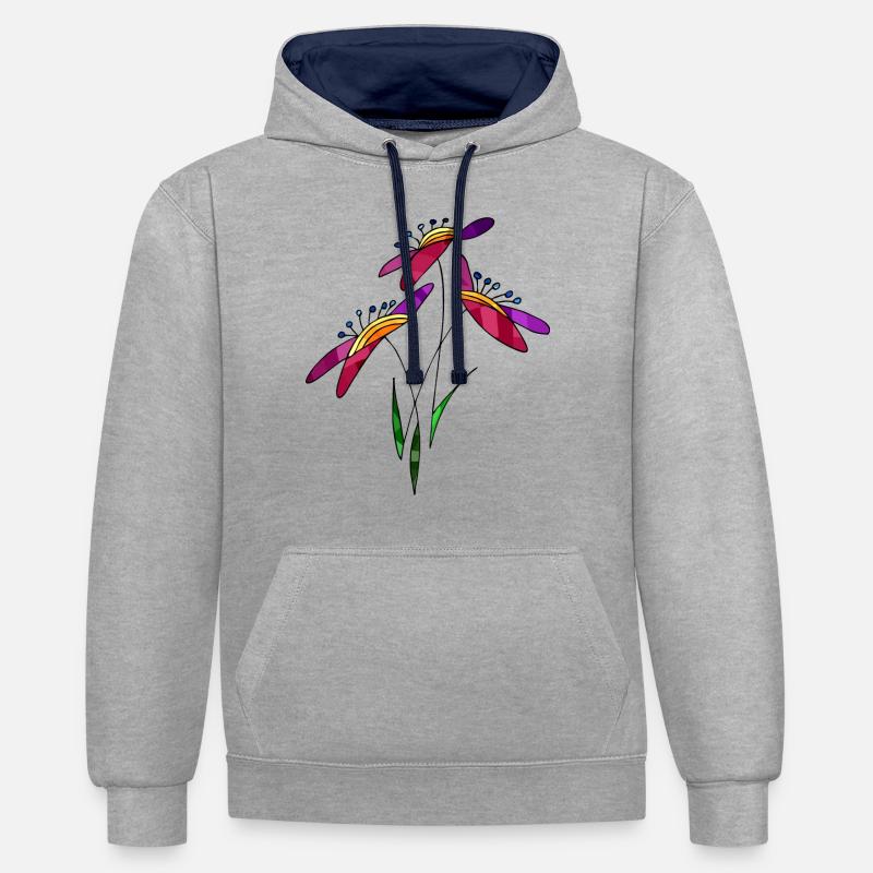Fleurs - Sweat à capuche contrasté - gris chiné/bleu marine