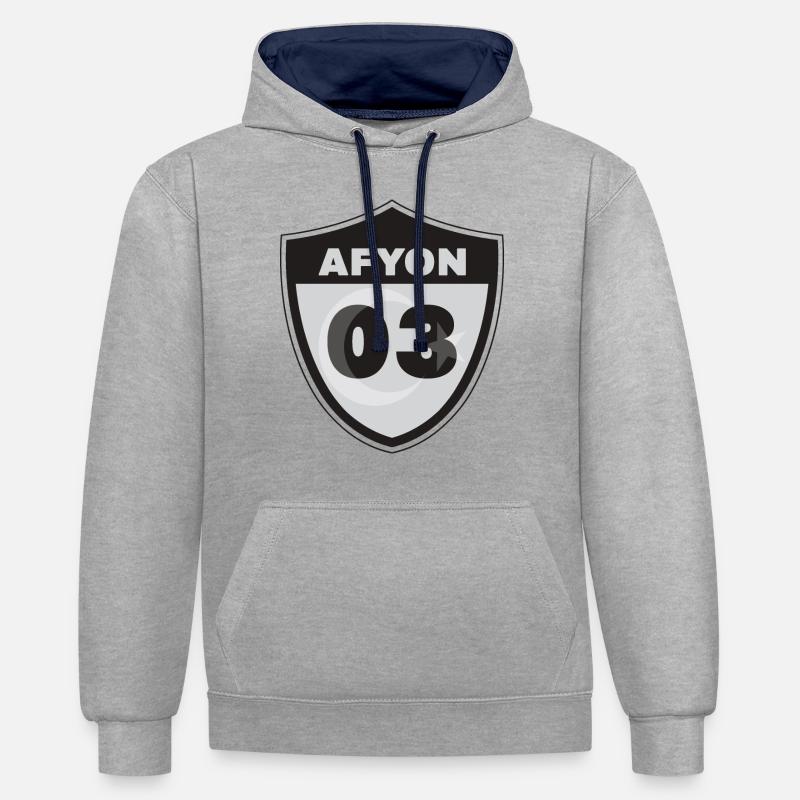 Afyon - Sweat à capuche contrasté - gris chiné/bleu marine