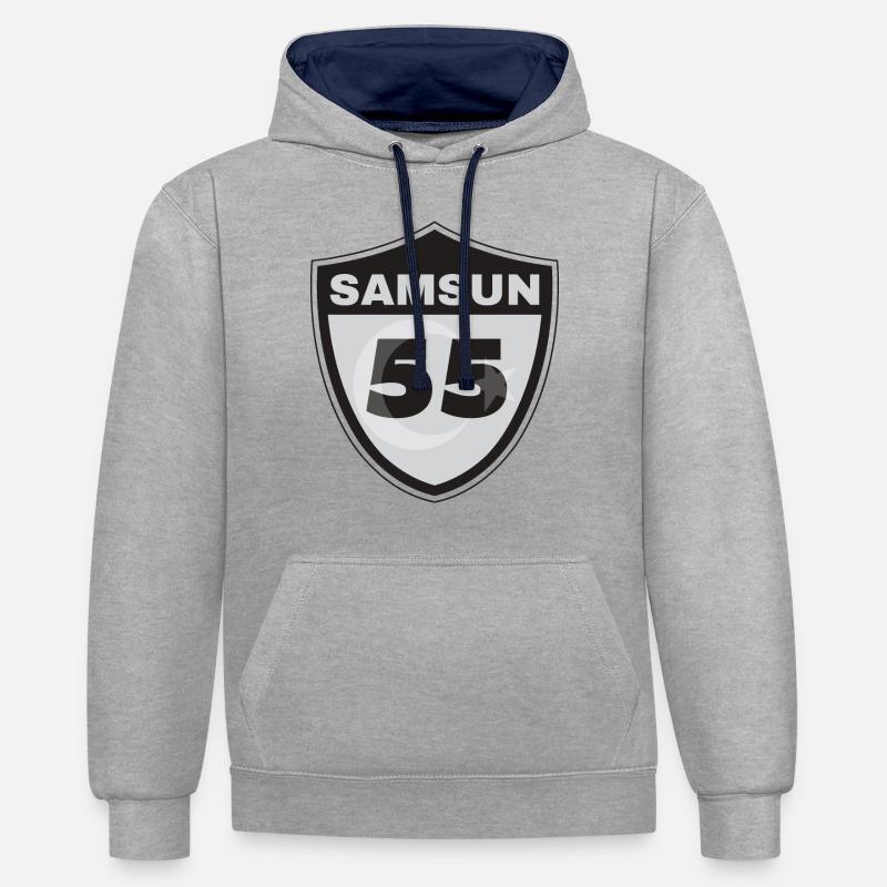 Samsun - Sweat à capuche contrasté - gris chiné/bleu marine