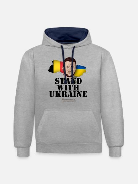 Ukraine Belgium Stand with Ukraine - Contrast hoodie - heather grey/navy