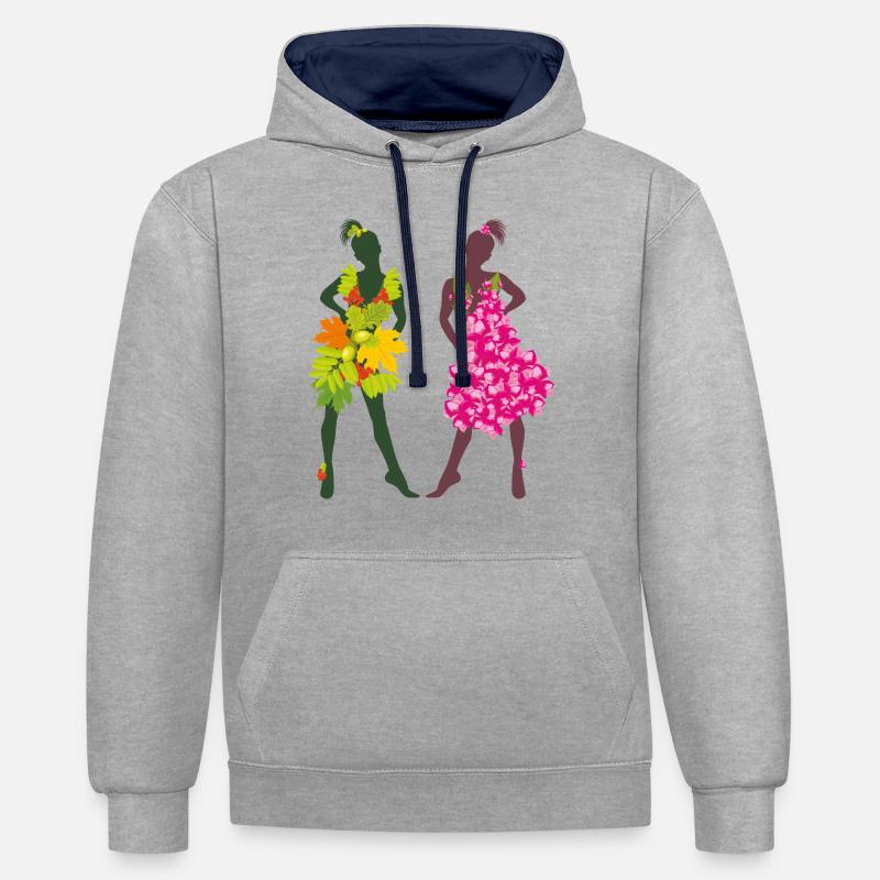 Filles d’été et d’automne - Sweat à capuche contrasté - gris chiné/bleu marine