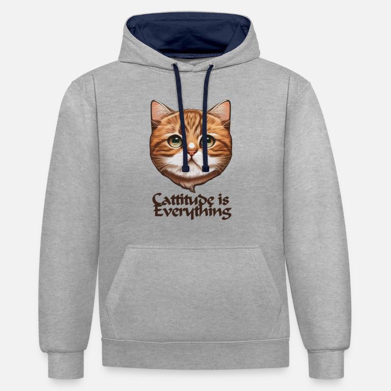 Cattitude est tout - Sweat à capuche contrasté - gris chiné/bleu marine