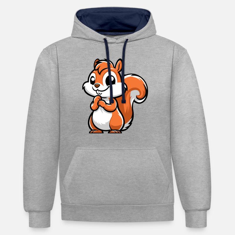 Petit écureuil effronté - Sweat à capuche contrasté - gris chiné/bleu marine