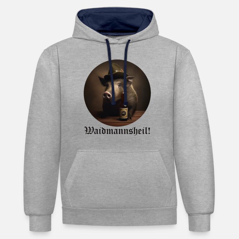 Sanglier avec chapeau - Waidmannsheil - Sweat à capuche contrasté - gris chiné/bleu marine